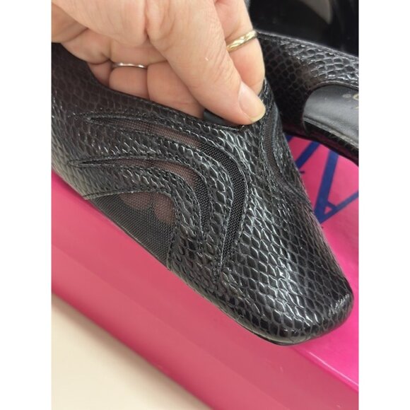 Amanda Black Faux Snakeskin Heels 8M With 2.5" Block Heel & Adjustable Straps - Picture 2 of 5